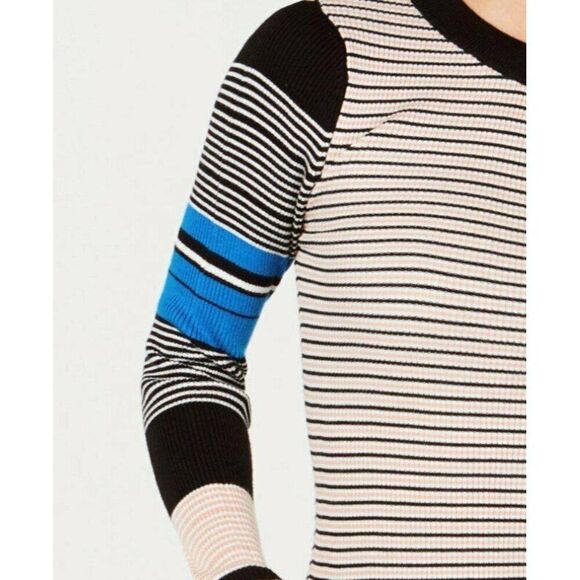 FRESHMAN Juniors' Multi-Striped Ribbed Pullover Sweater Peach Black XS NWT - Picture 3 of 6